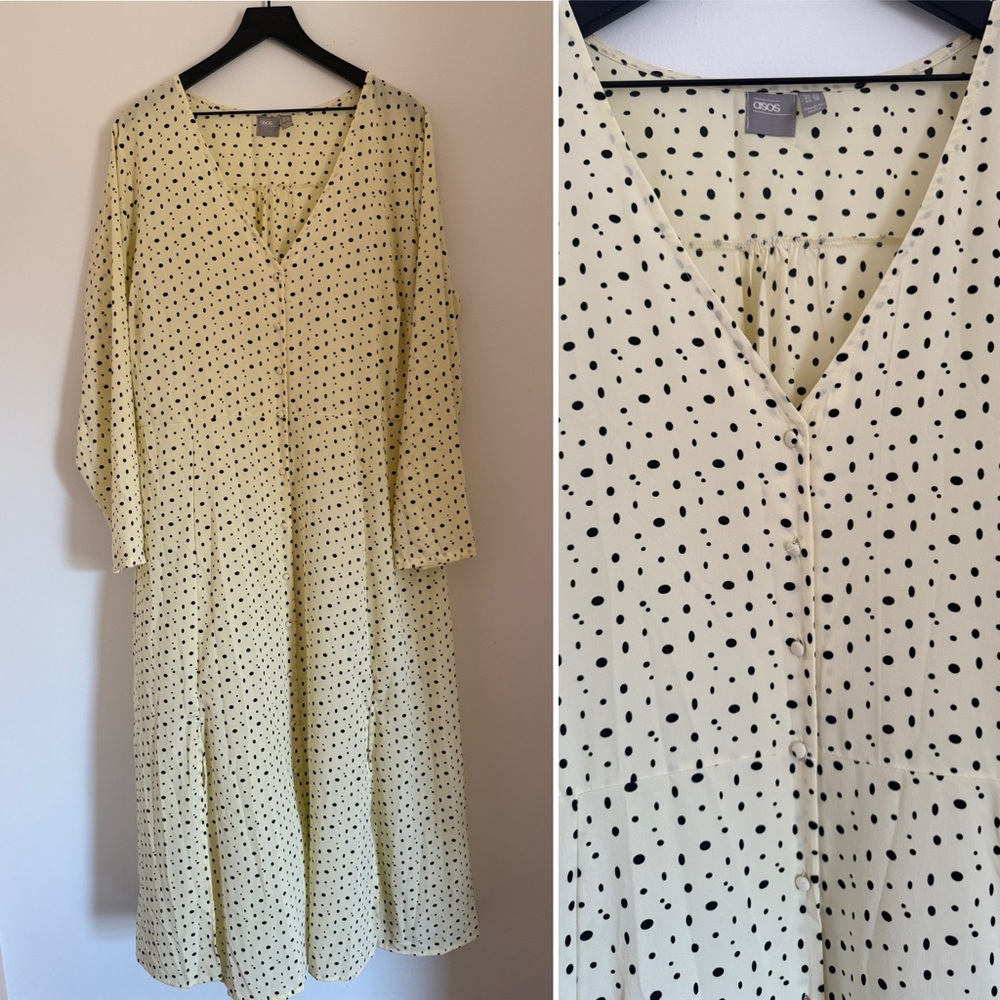 ASOS Butter Yellow Polka Dot Long Sleeve Dress